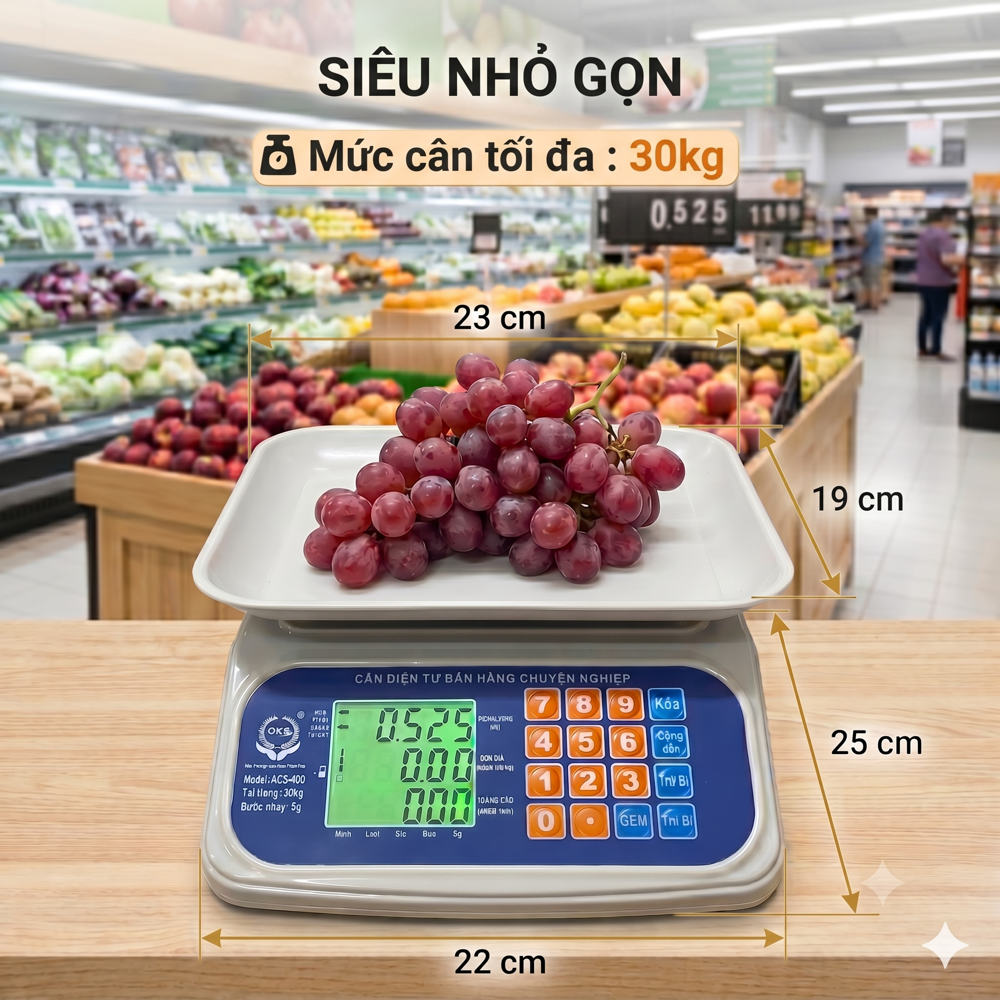 Cân bàn hàng nhỏ gọn cân tối đa 30kg